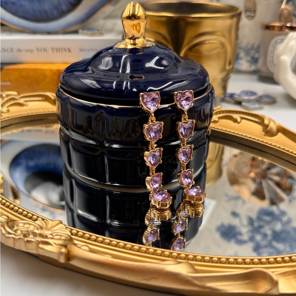 🆕 OSCAR DE LA RENTA 🧿 NWOT Crystal Embellished Amethyst Heart Drop Earrings - Picture 13 of 16